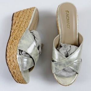 Nomad Wedge Sandals Womens 8 Raffia Silver Taupe Bahama II NEW in Box